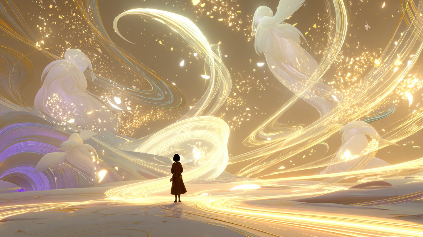 Se faire confiance dans le monde subtil : mon parcours avec les guides, Zaldor et la Confédération de l'âme Silhouette marchant sur un chemin de lumière accompagnée d'êtres de lumière I Foundation of Light