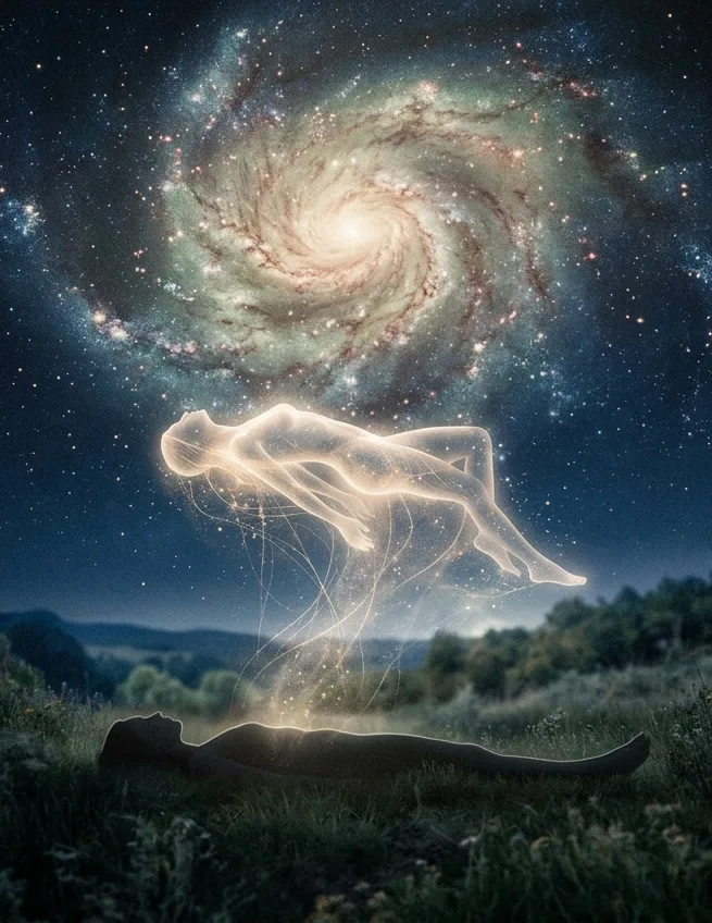 Guérisseur intergalactique : ce qui se vit pendant un soin multidimensionnel Corps de lumière s'élevant vers une galaxie pendant un soin intergalactique I Soin de lumière I Foundation of Light